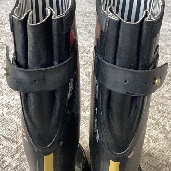 NWOT JOULES Floral Black Women's Rain Boots - Picture 6 of 10